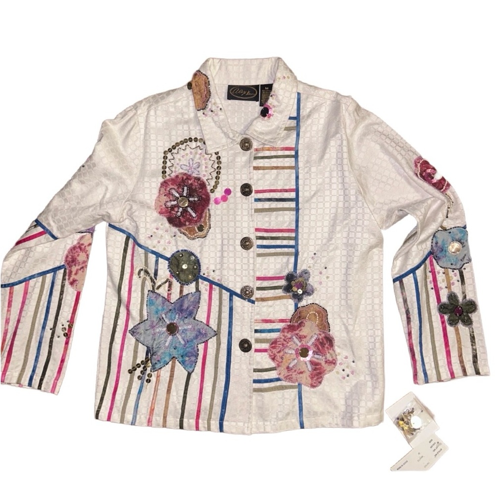Alex Kim • Medium • White W/ Multi-Colors Floral Beaded & Embroidery Jacket •New
